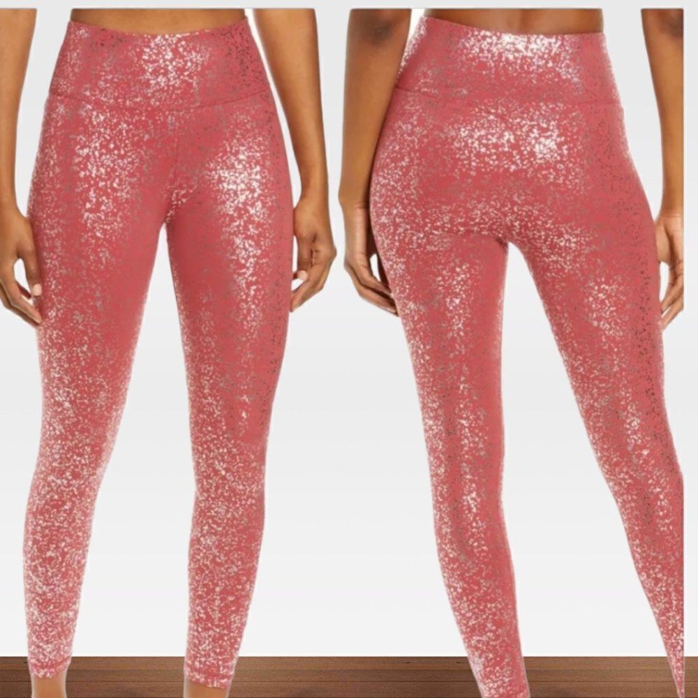 Sweaty Betty Goddess 7/8 Workout Leggings Red Terrazzo Foil Print